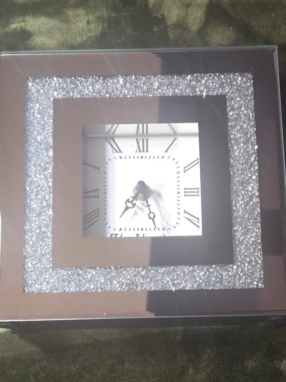 Z Gallerie Gisele Mirrored Crushed Crystal Table Clock - Silver Glam Decor